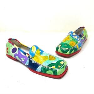 Vintage New Andrea Pfister multicolor painted square toe loafers Size 38